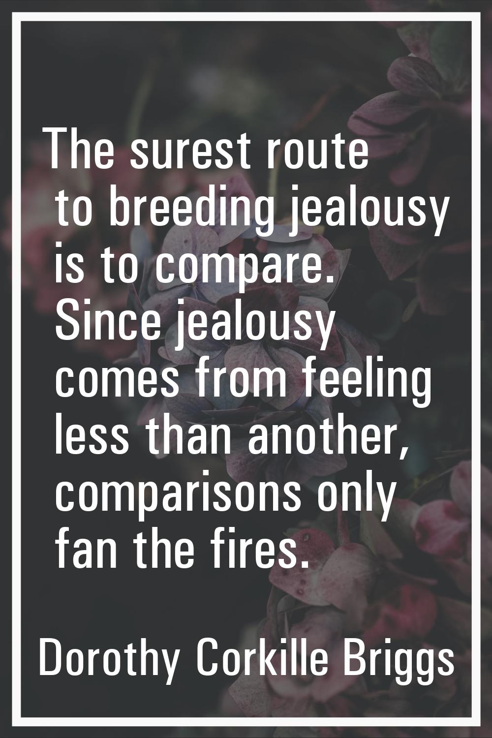The surest route to breeding jealousy is to compare. Since jealousy comes from feeling less than an