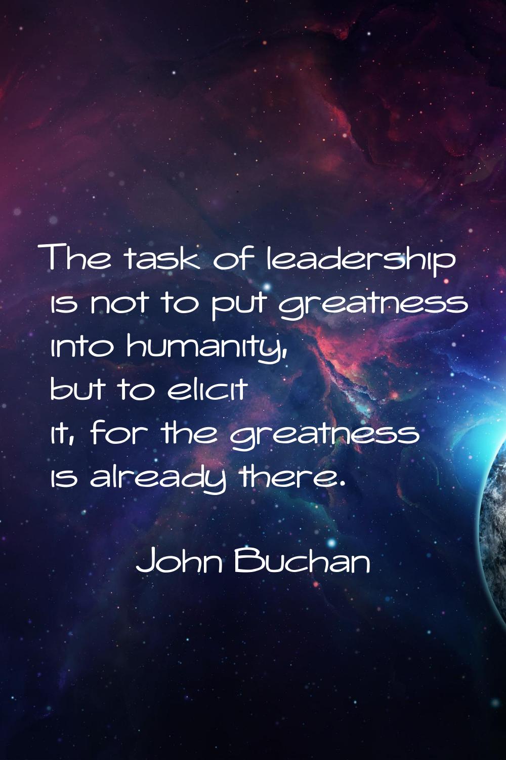 The task of leadership is not to put greatness into humanity, but to elicit it, for the greatness i