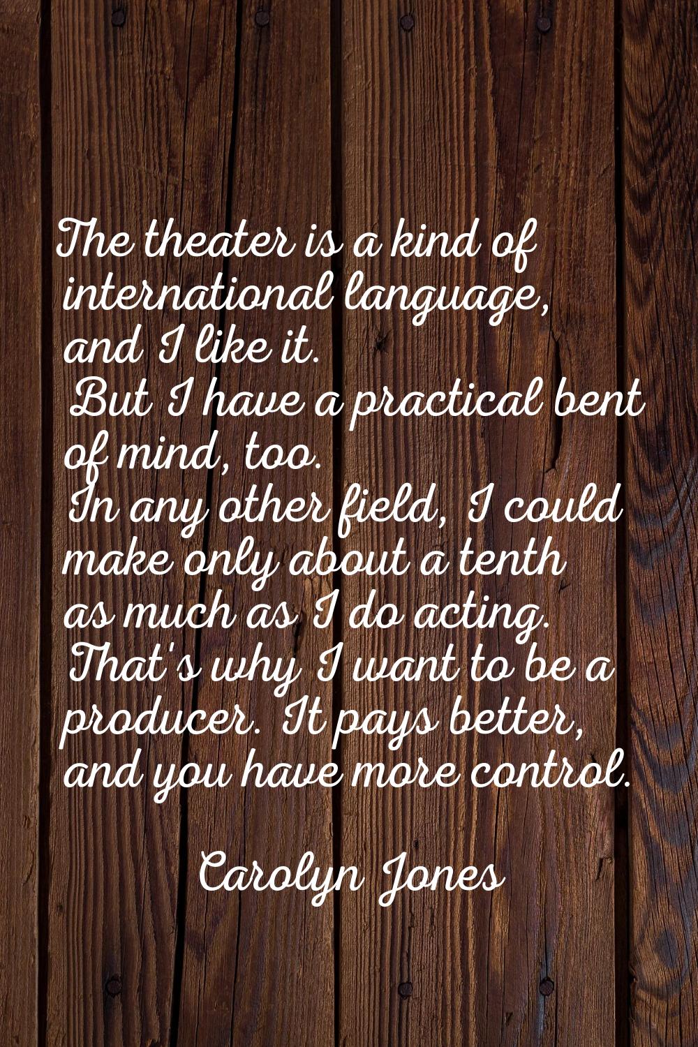 The theater is a kind of international language, and I like it. But I have a practical bent of mind