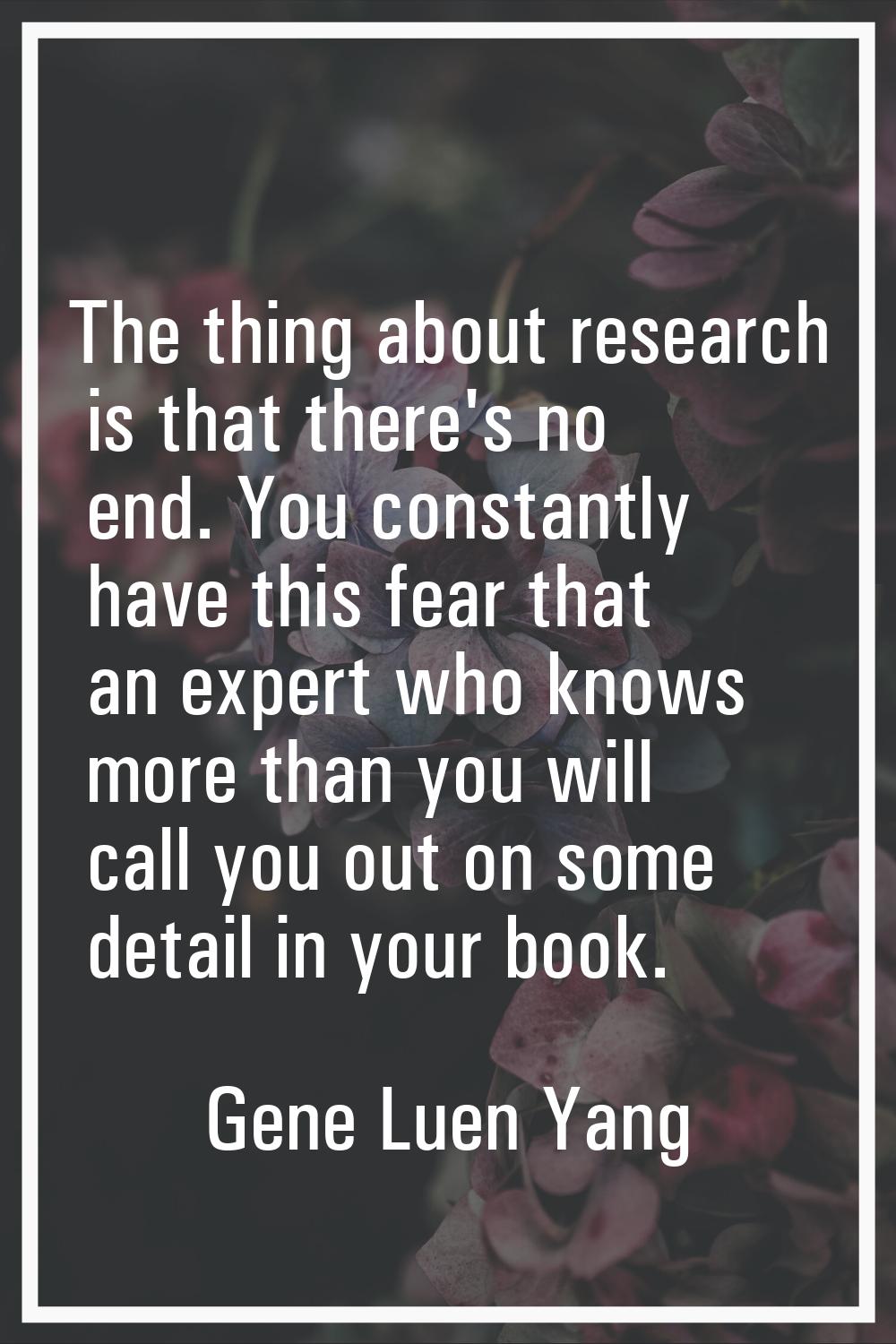 The thing about research is that there's no end. You constantly have this fear that an expert who k