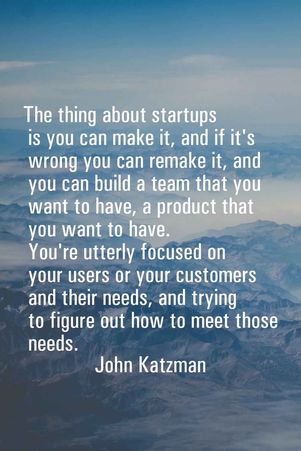 The thing about startups is you can make it, and if it's wrong you can remake it, and you can build