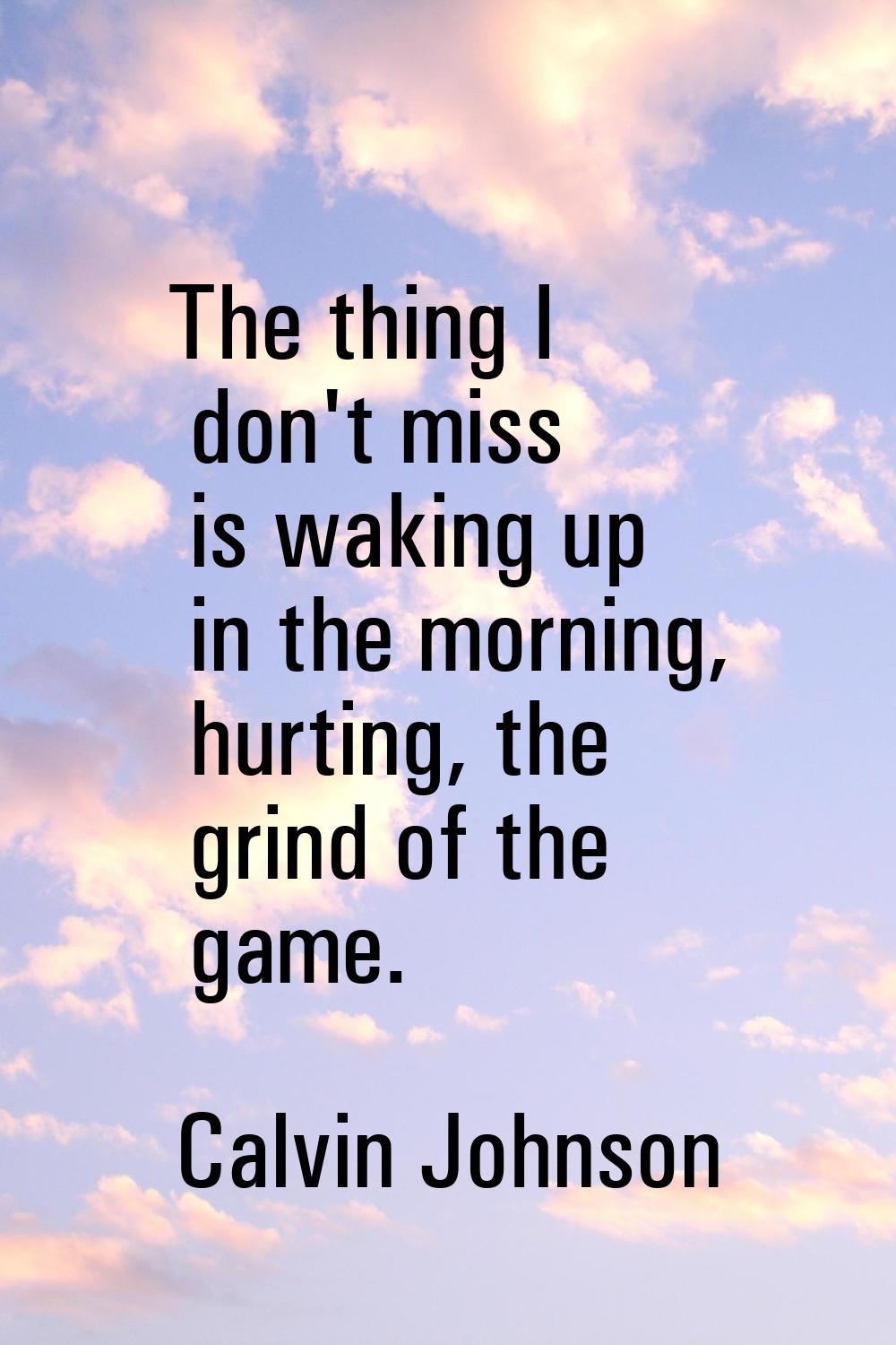 The thing I don't miss is waking up in the morning, hurting, the grind of the game.