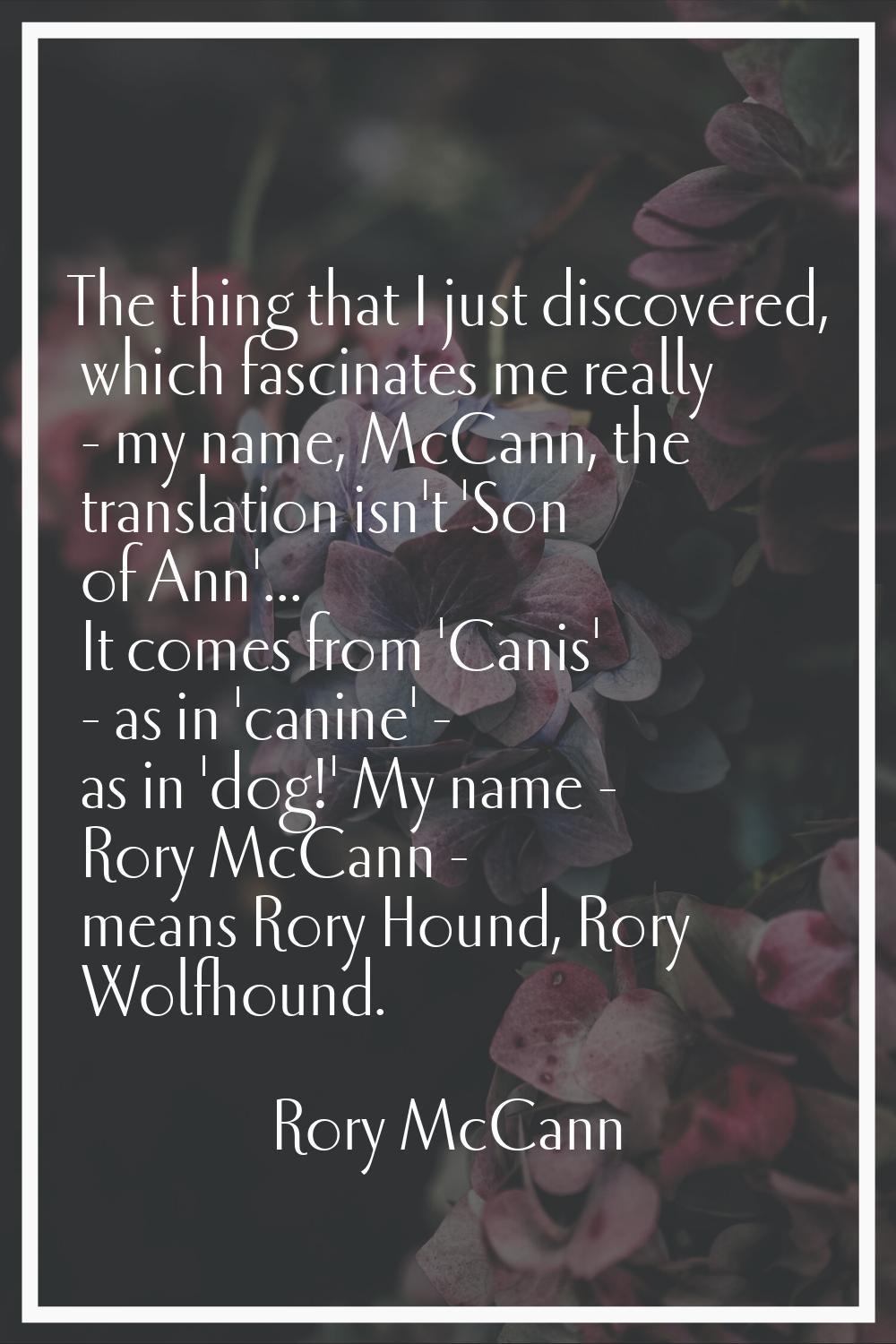 The thing that I just discovered, which fascinates me really - my name, McCann, the translation isn