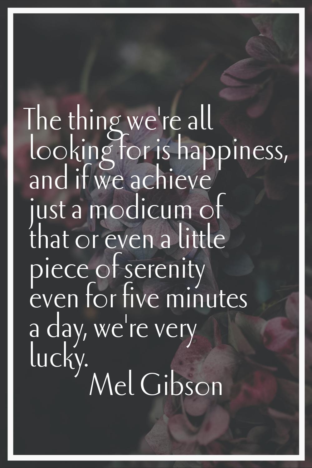 The thing we're all looking for is happiness, and if we achieve just a modicum of that or even a li