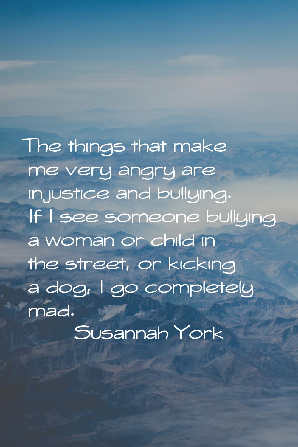 The things that make me very angry are injustice and bullying. If I see someone bullying a woman or