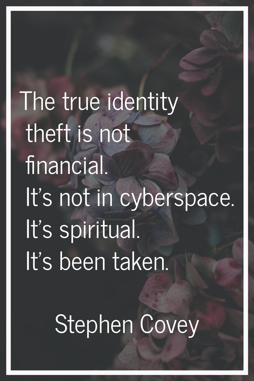 The true identity theft is not financial. It's not in cyberspace. It's spiritual. It's been taken.