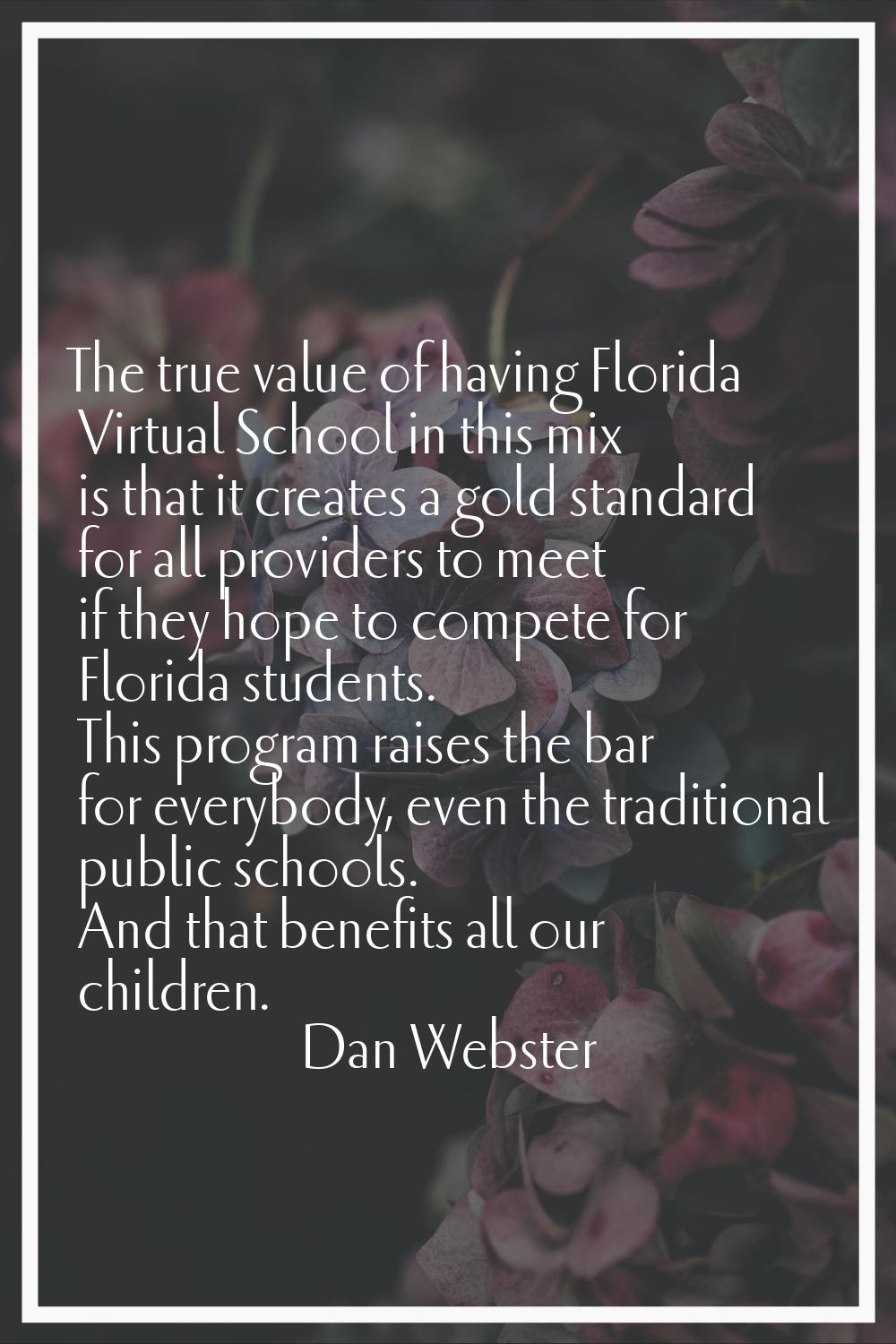 The true value of having Florida Virtual School in this mix is that it creates a gold standard for 