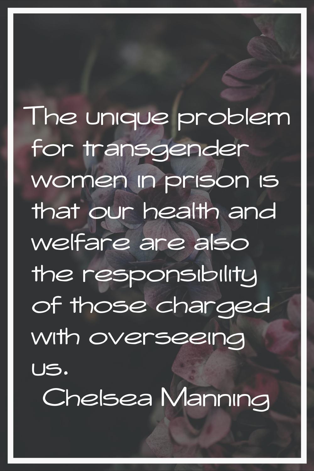 The unique problem for transgender women in prison is that our health and welfare are also the resp