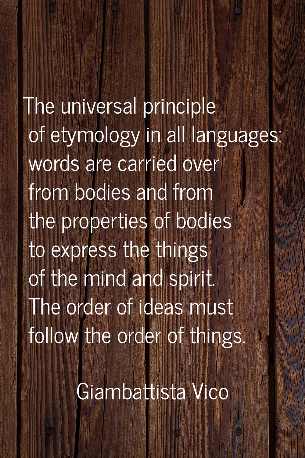 The universal principle of etymology in all languages: words are carried over from bodies and from 