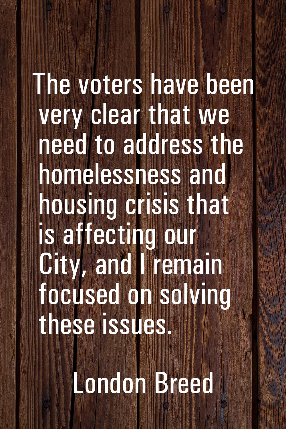 The voters have been very clear that we need to address the homelessness and housing crisis that is