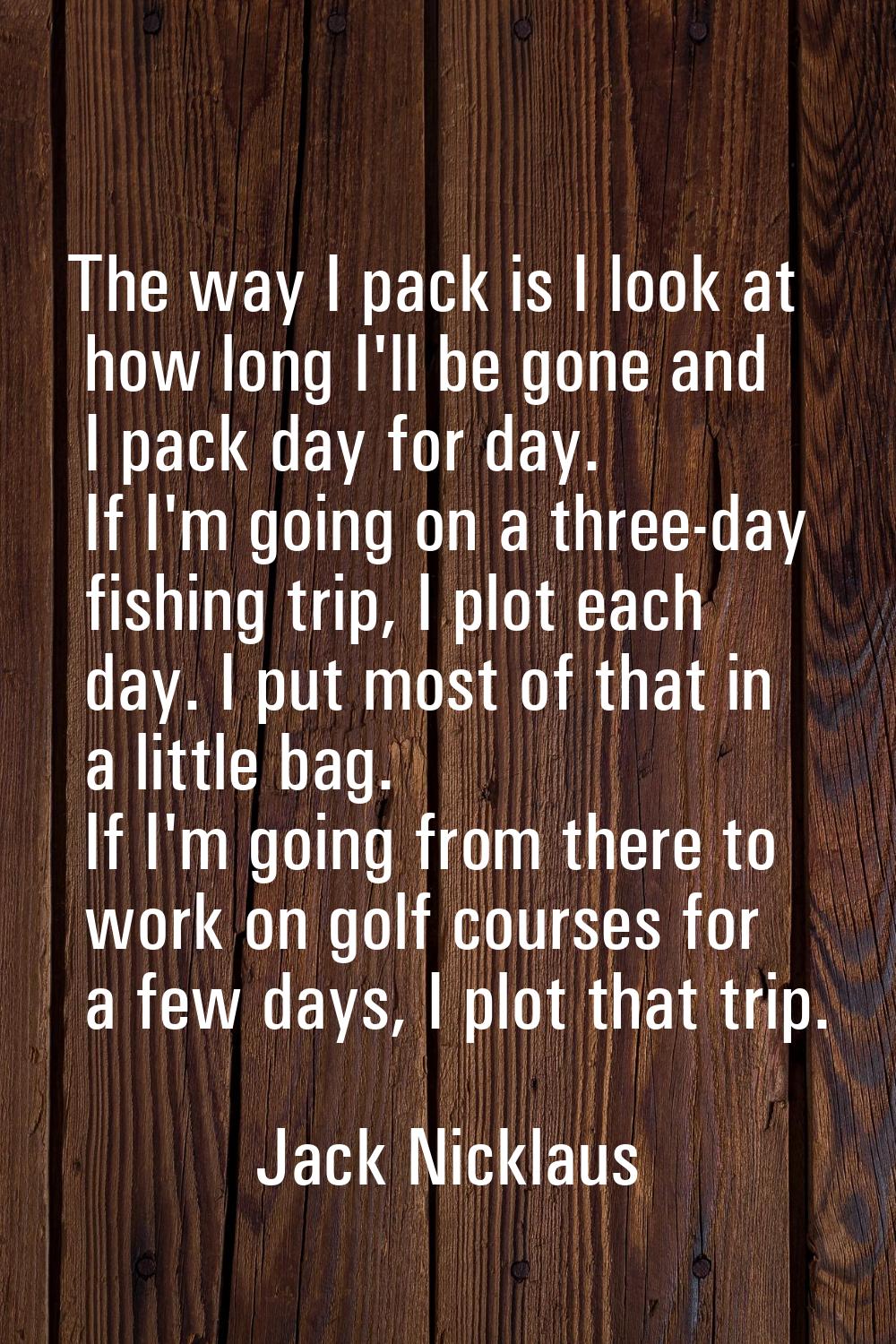The way I pack is I look at how long I'll be gone and I pack day for day. If I'm going on a three-d