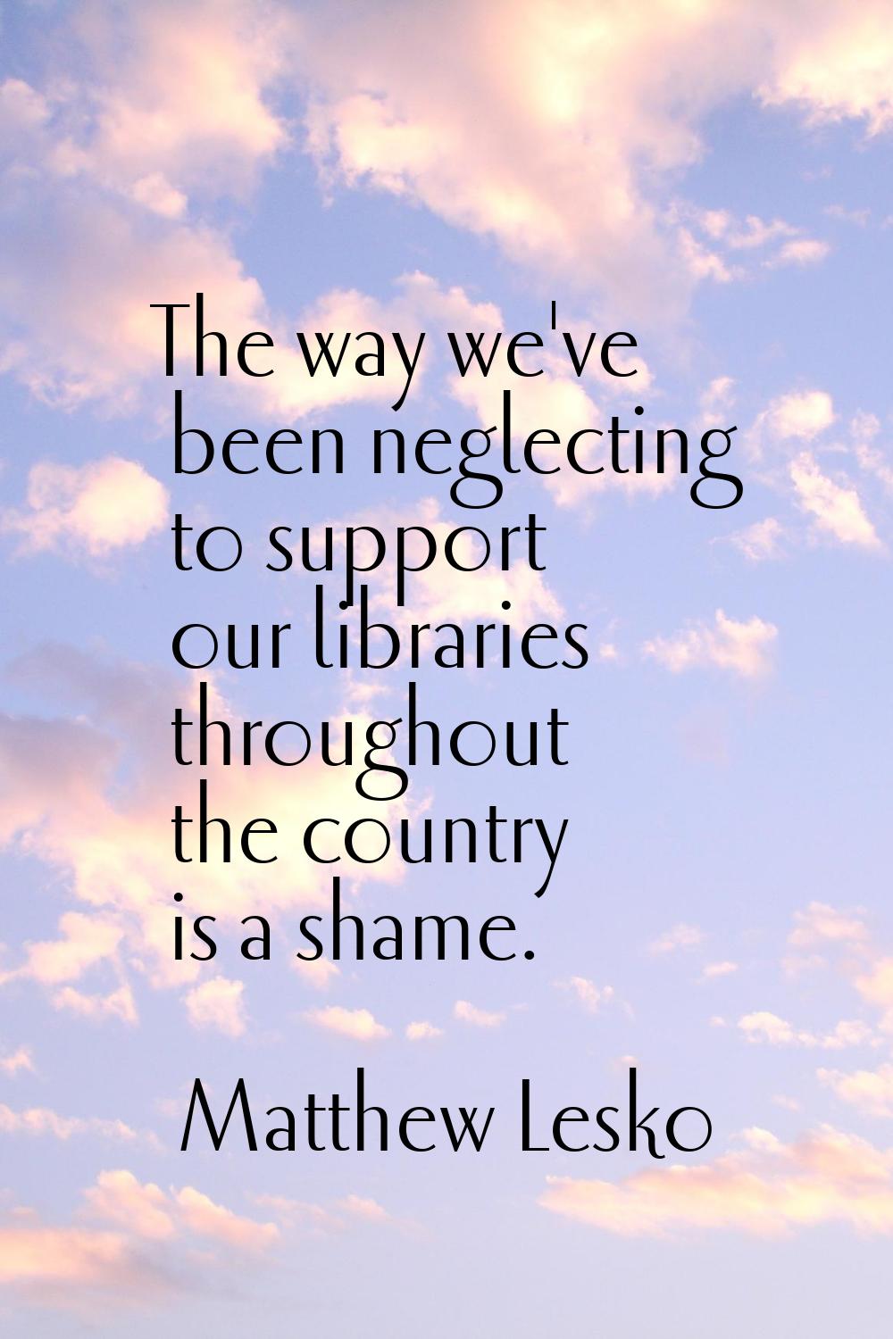 The way we've been neglecting to support our libraries throughout the country is a shame.