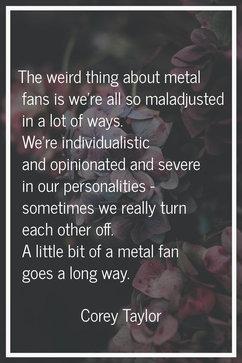 The weird thing about metal fans is we're all so maladjusted in a lot of ways. We're individualisti
