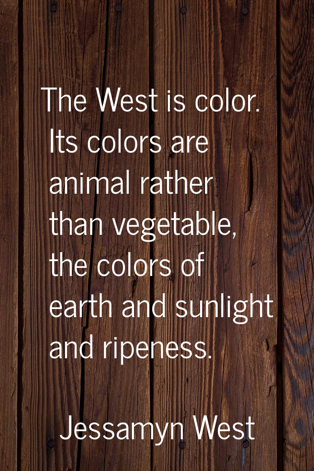 The West is color. Its colors are animal rather than vegetable, the colors of earth and sunlight an