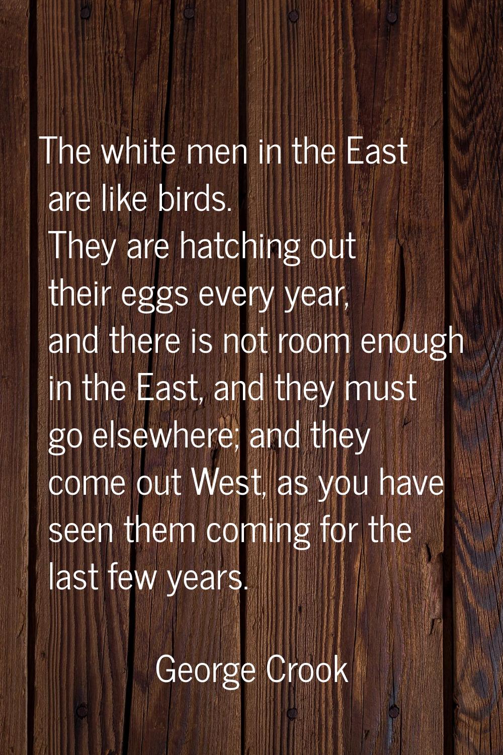 The white men in the East are like birds. They are hatching out their eggs every year, and there is