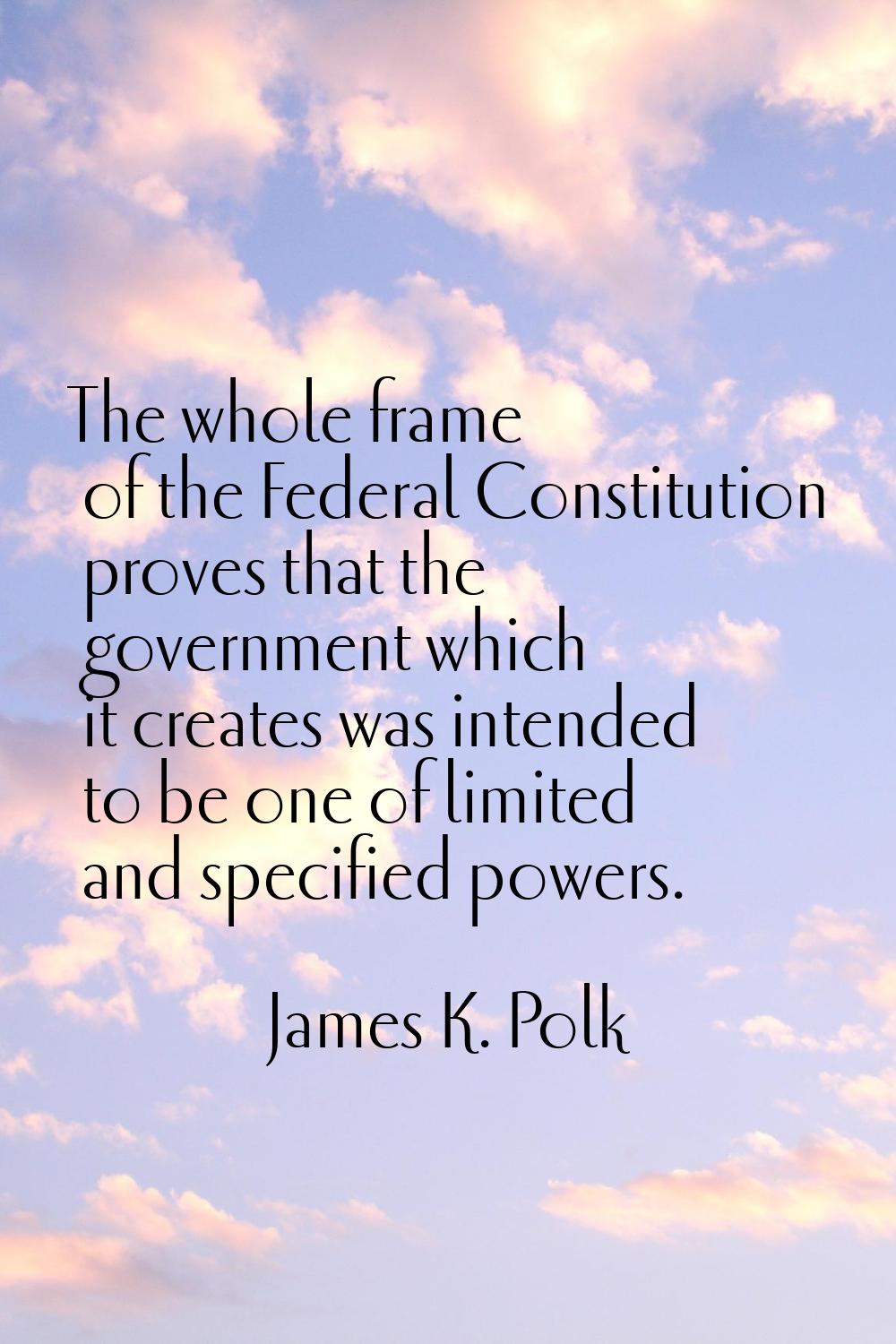 The whole frame of the Federal Constitution proves that the government which it creates was intende