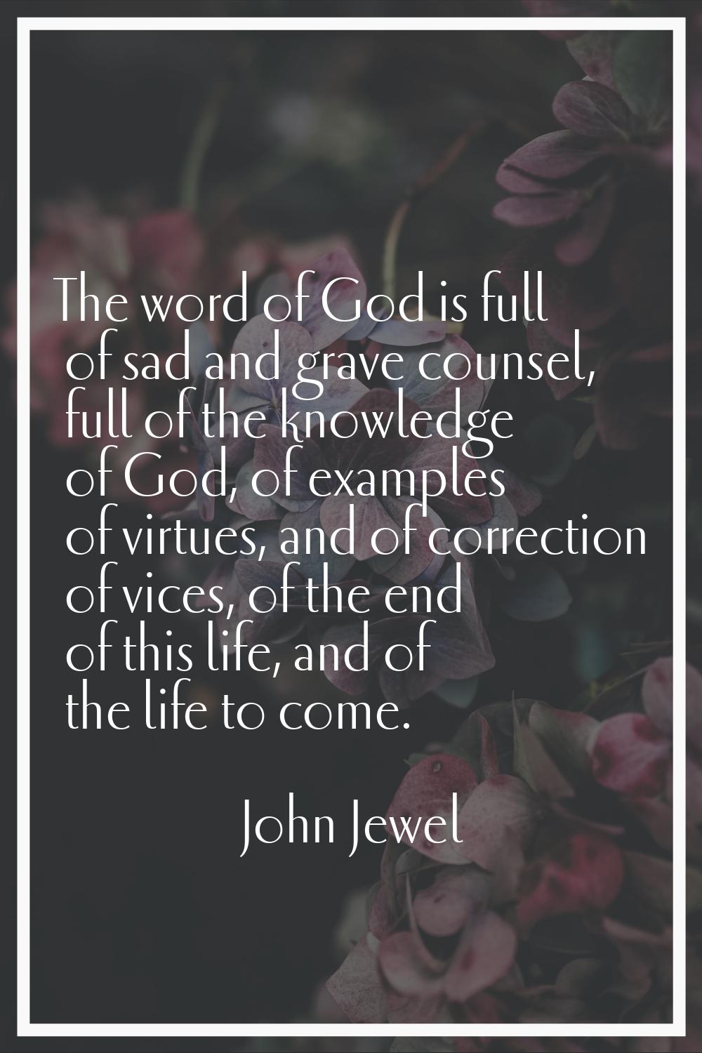 The word of God is full of sad and grave counsel, full of the knowledge of God, of examples of virt