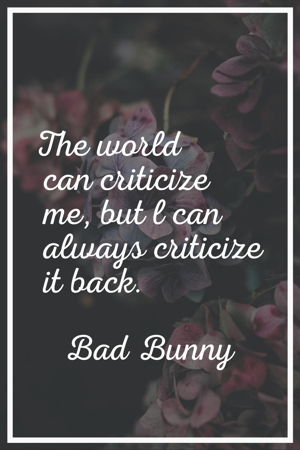 The world can criticize me, but l can always criticize it back.