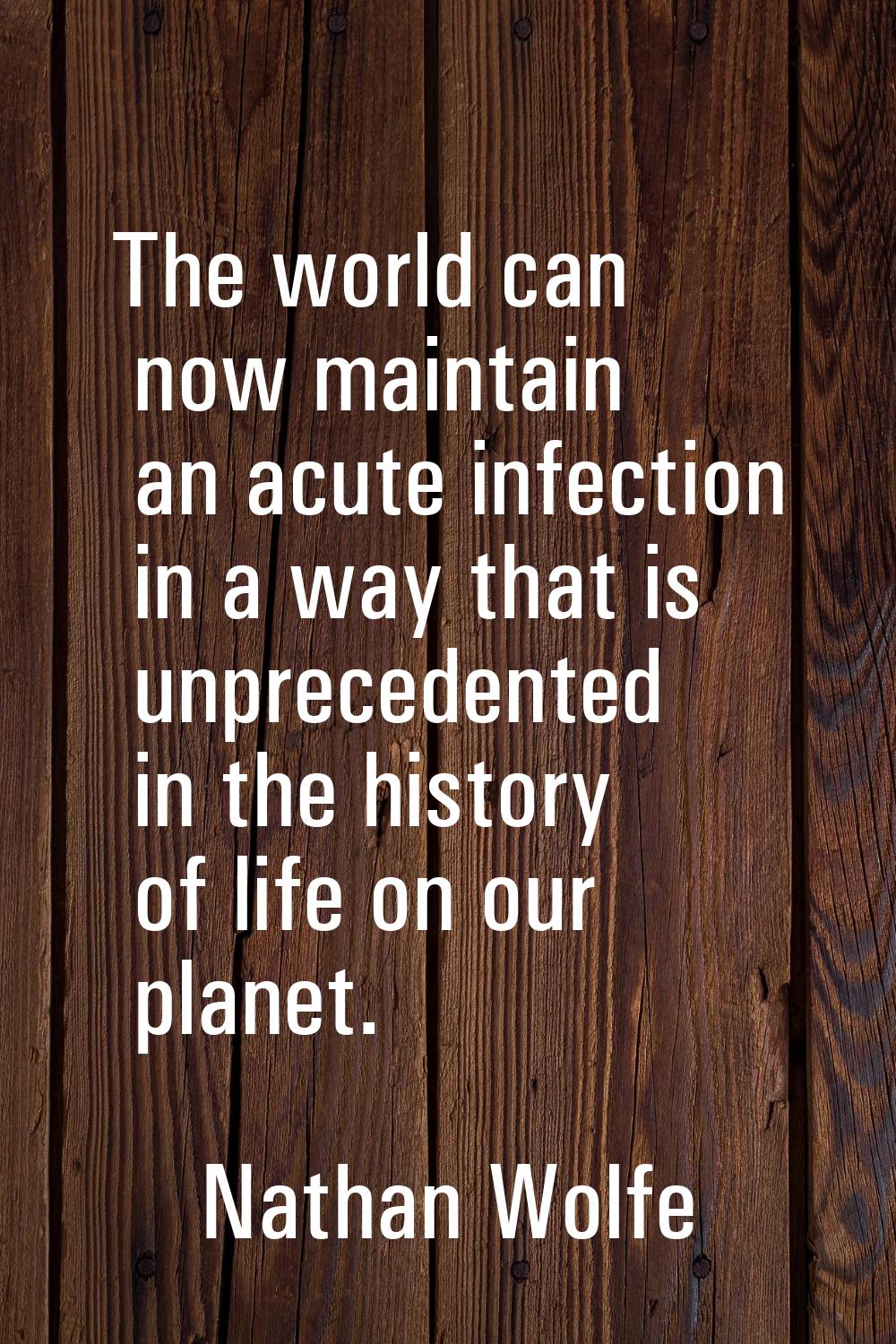 The world can now maintain an acute infection in a way that is unprecedented in the history of life