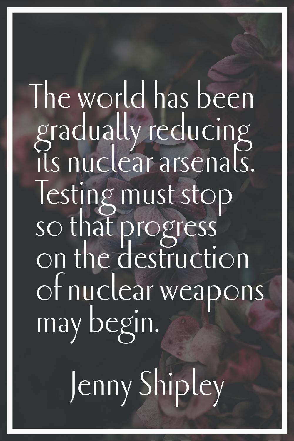 The world has been gradually reducing its nuclear arsenals. Testing must stop so that progress on t