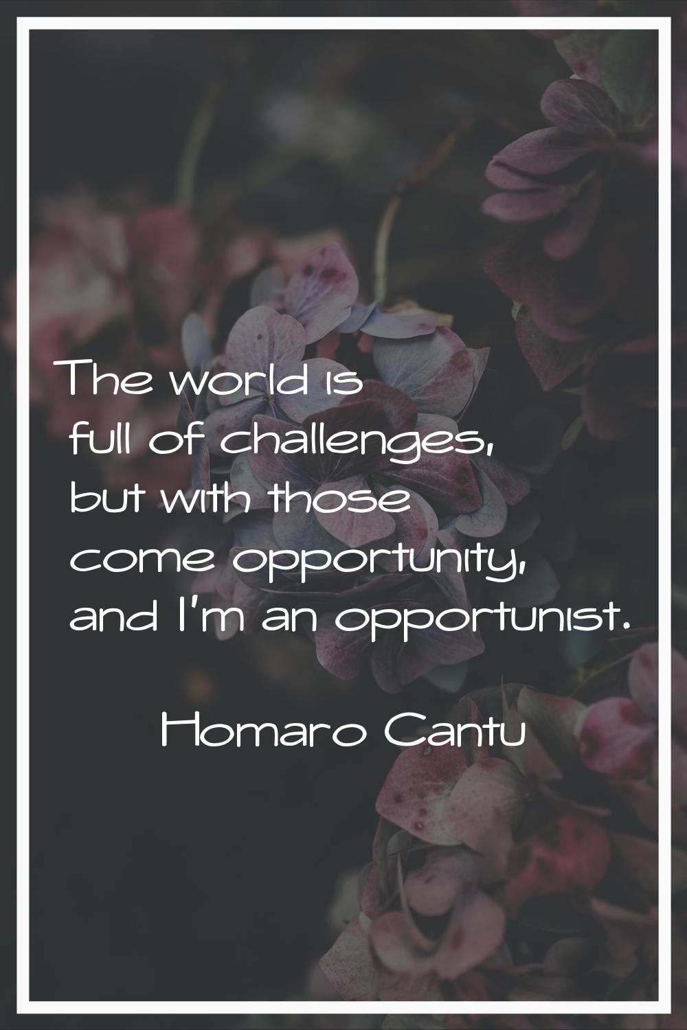 The world is full of challenges, but with those come opportunity, and I'm an opportunist.