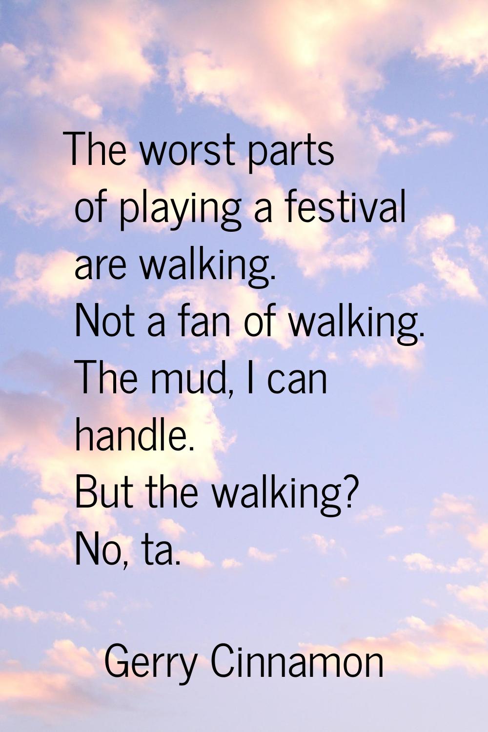 The worst parts of playing a festival are walking. Not a fan of walking. The mud, I can handle. But