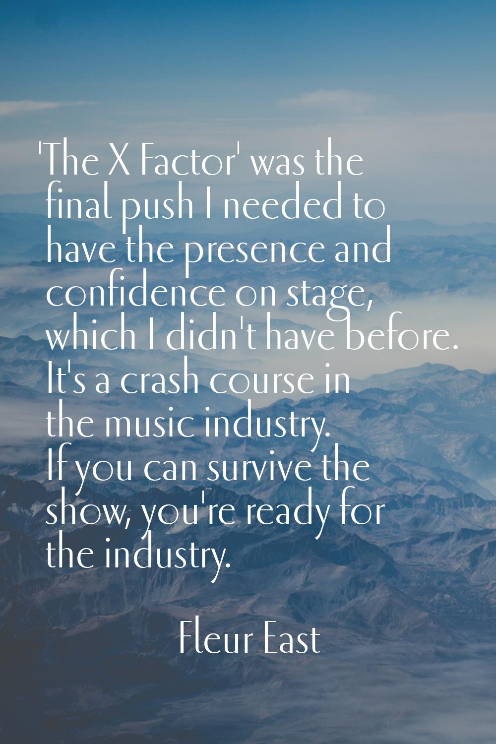 'The X Factor' was the final push I needed to have the presence and confidence on stage, which I di