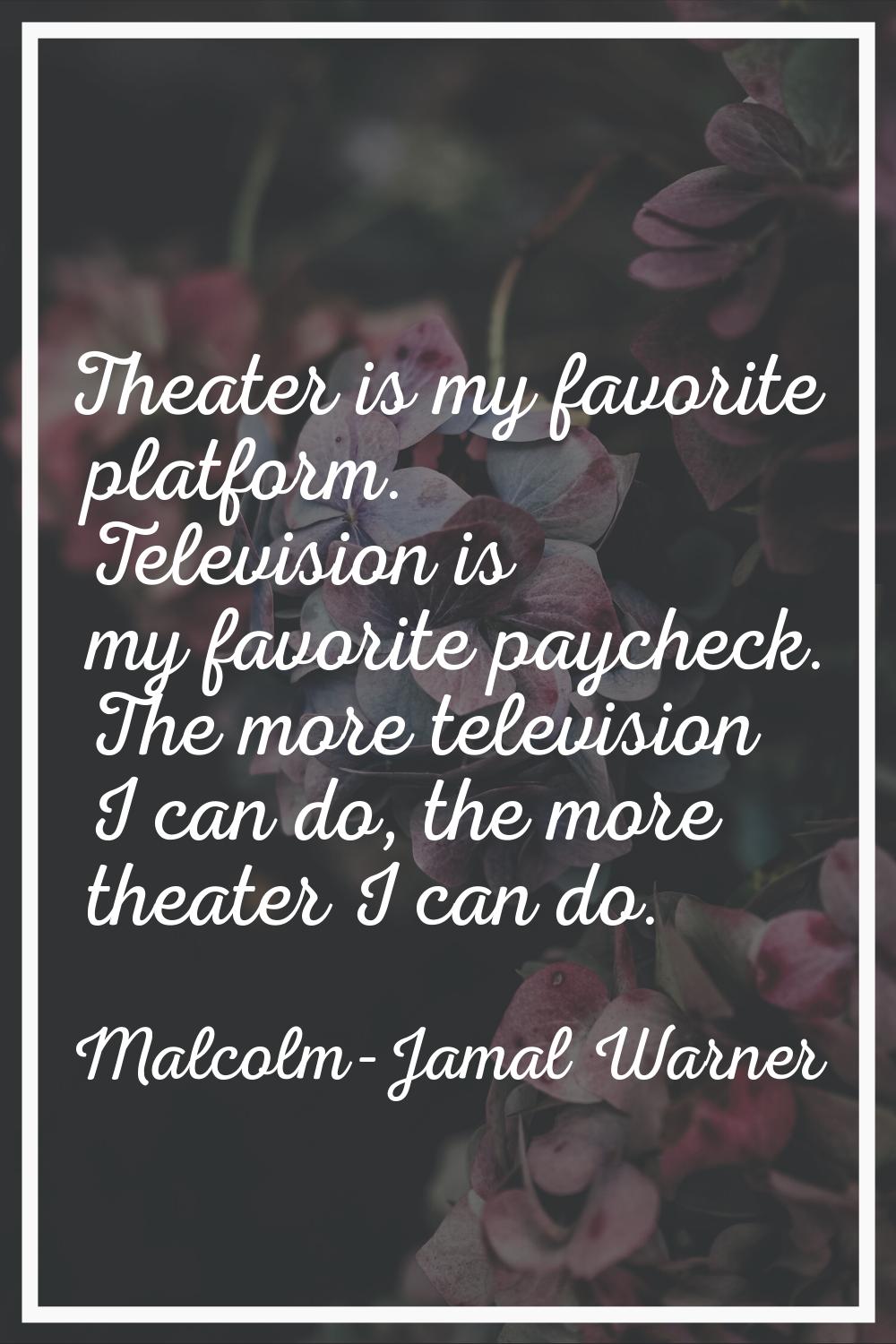 Theater is my favorite platform. Television is my favorite paycheck. The more television I can do, 