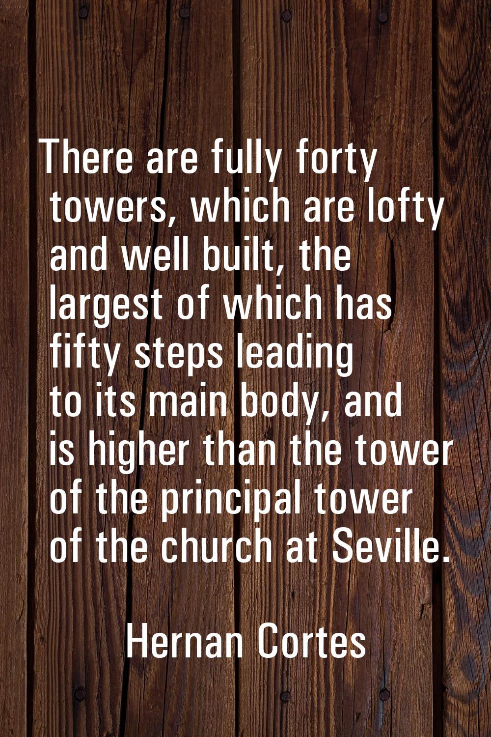 There are fully forty towers, which are lofty and well built, the largest of which has fifty steps 