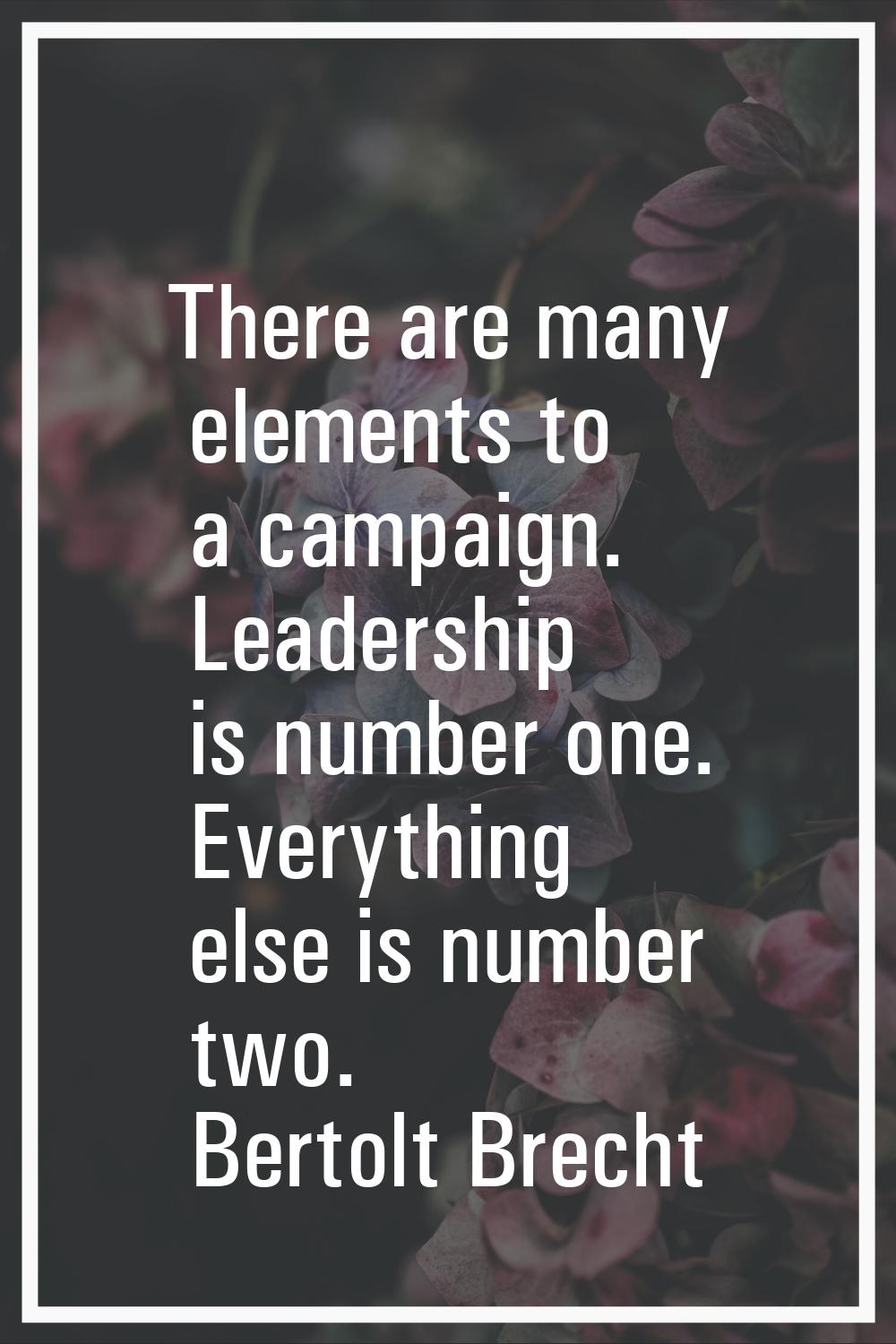 There are many elements to a campaign. Leadership is number one. Everything else is number two.