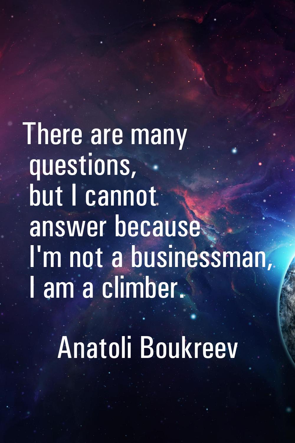 There are many questions, but I cannot answer because I'm not a businessman, I am a climber.