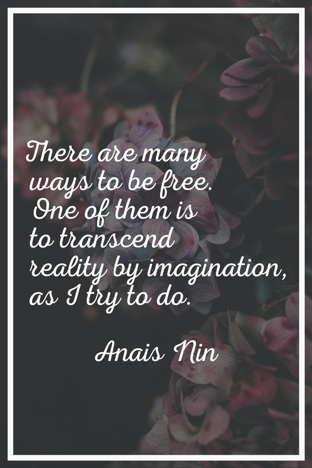 There are many ways to be free. One of them is to transcend reality by imagination, as I try to do.