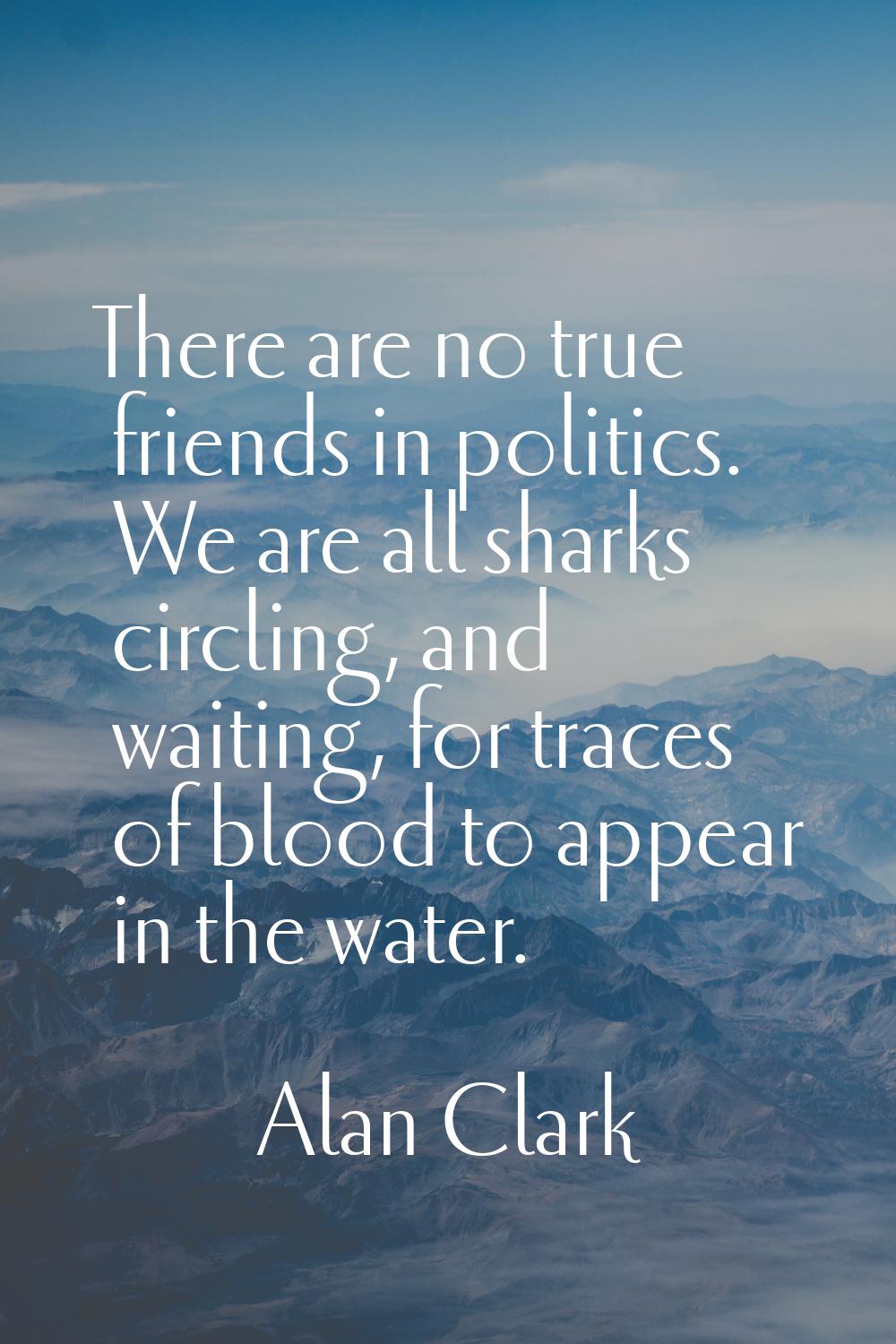 There are no true friends in politics. We are all sharks circling, and waiting, for traces of blood