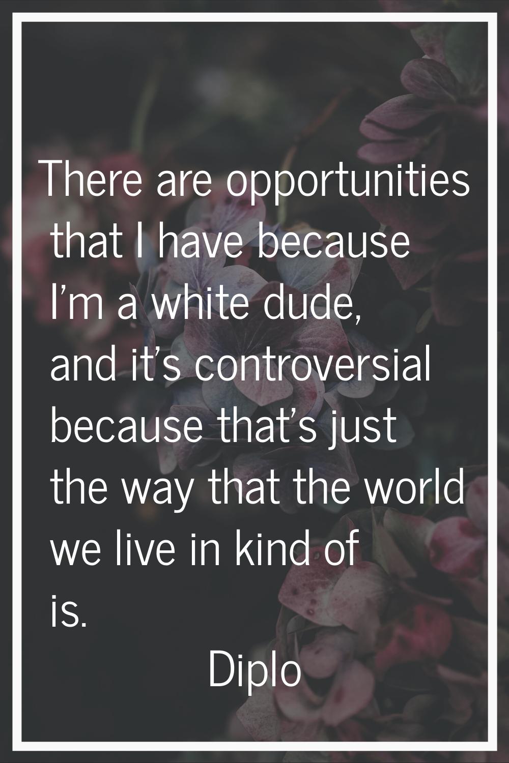 There are opportunities that I have because I'm a white dude, and it's controversial because that's