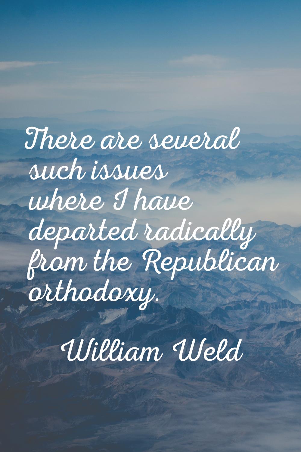There are several such issues where I have departed radically from the Republican orthodoxy.