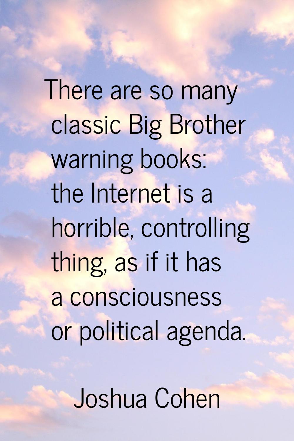 There are so many classic Big Brother warning books: the Internet is a horrible, controlling thing,