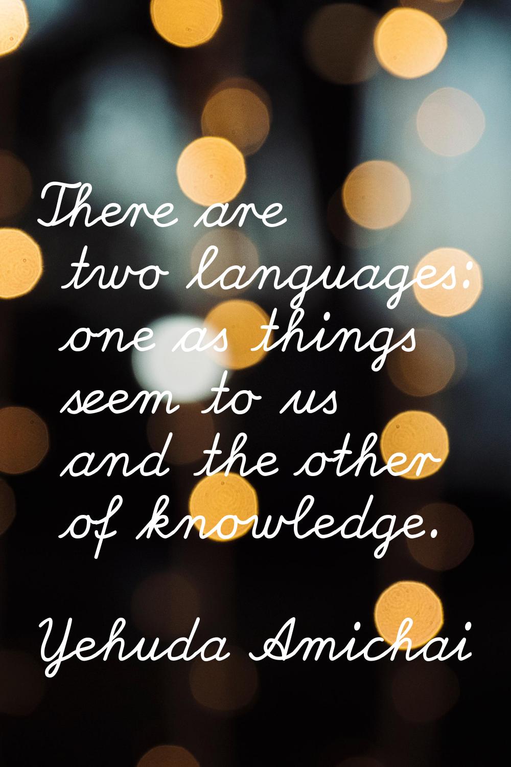 There are two languages: one as things seem to us and the other of knowledge.