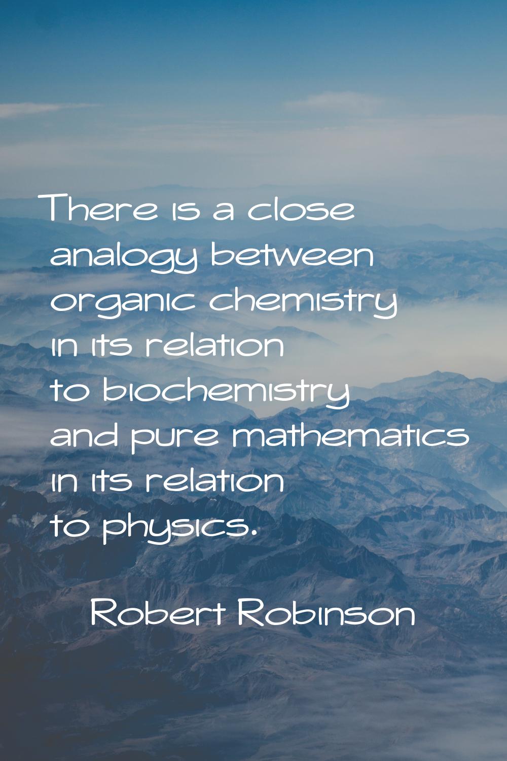 There is a close analogy between organic chemistry in its relation to biochemistry and pure mathema