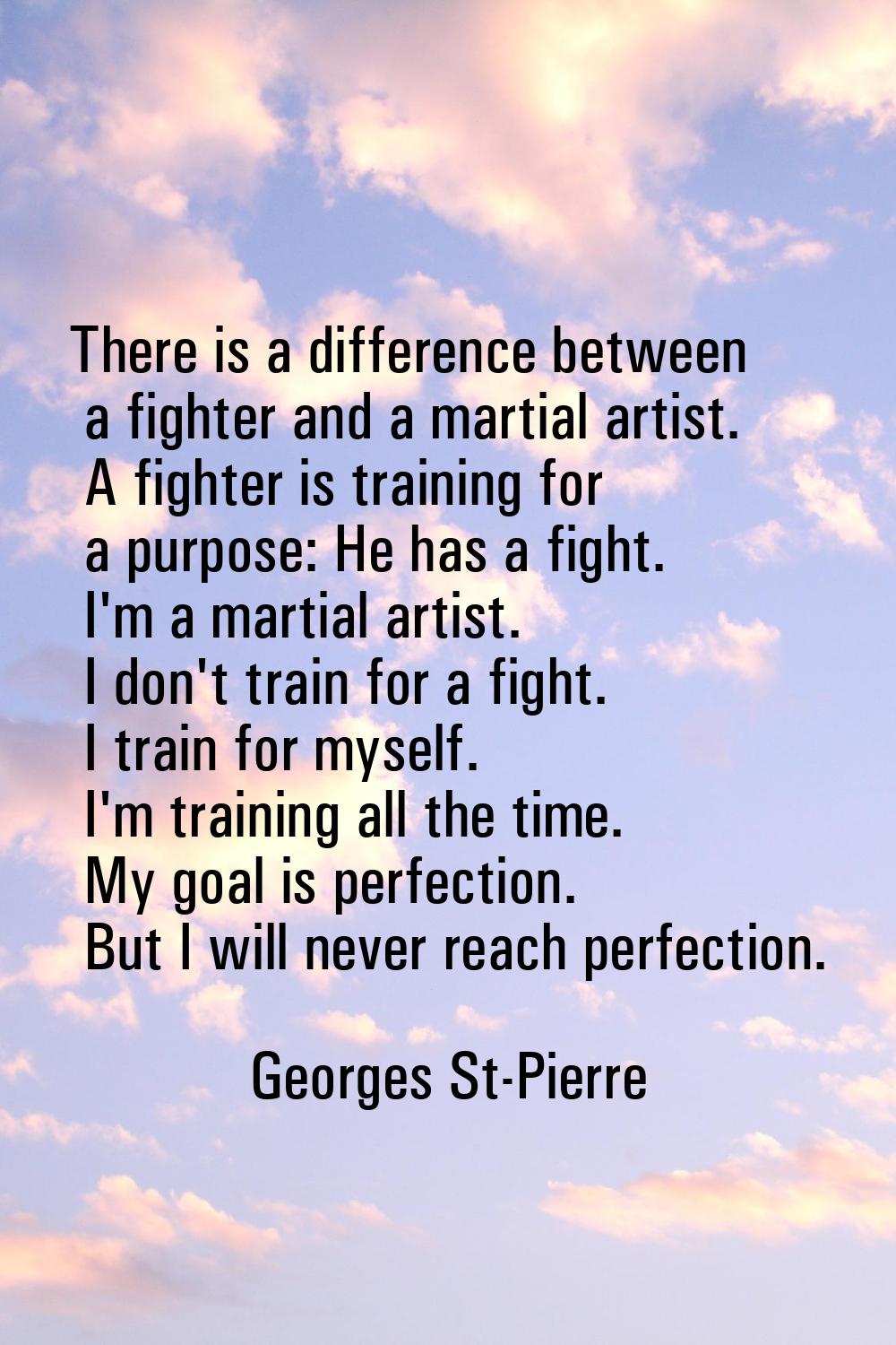 There is a difference between a fighter and a martial artist. A fighter is training for a purpose: 