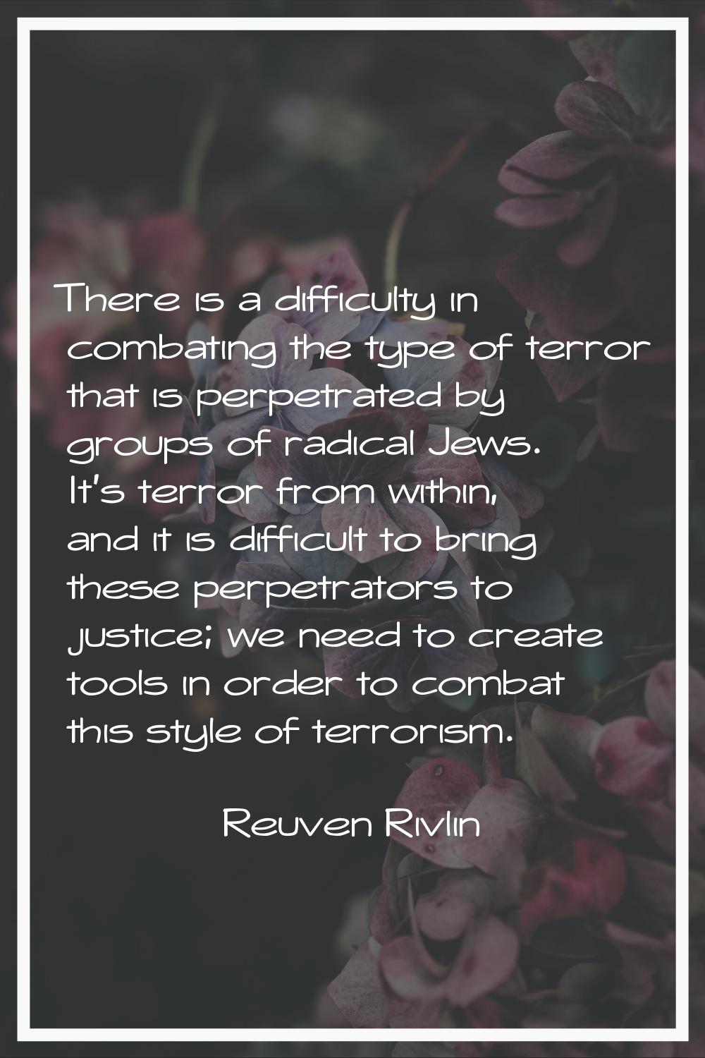 There is a difficulty in combating the type of terror that is perpetrated by groups of radical Jews