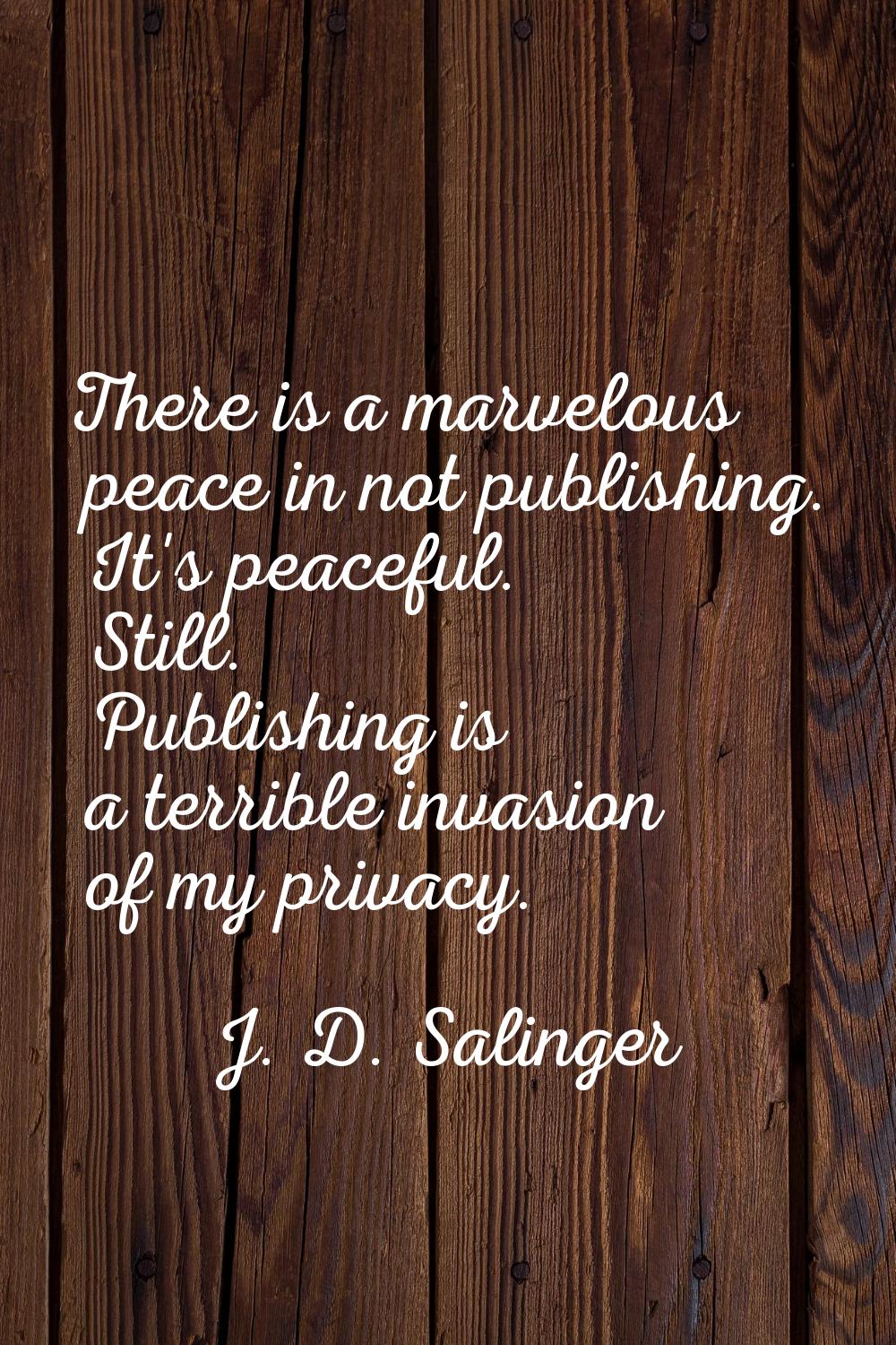 There is a marvelous peace in not publishing. It's peaceful. Still. Publishing is a terrible invasi