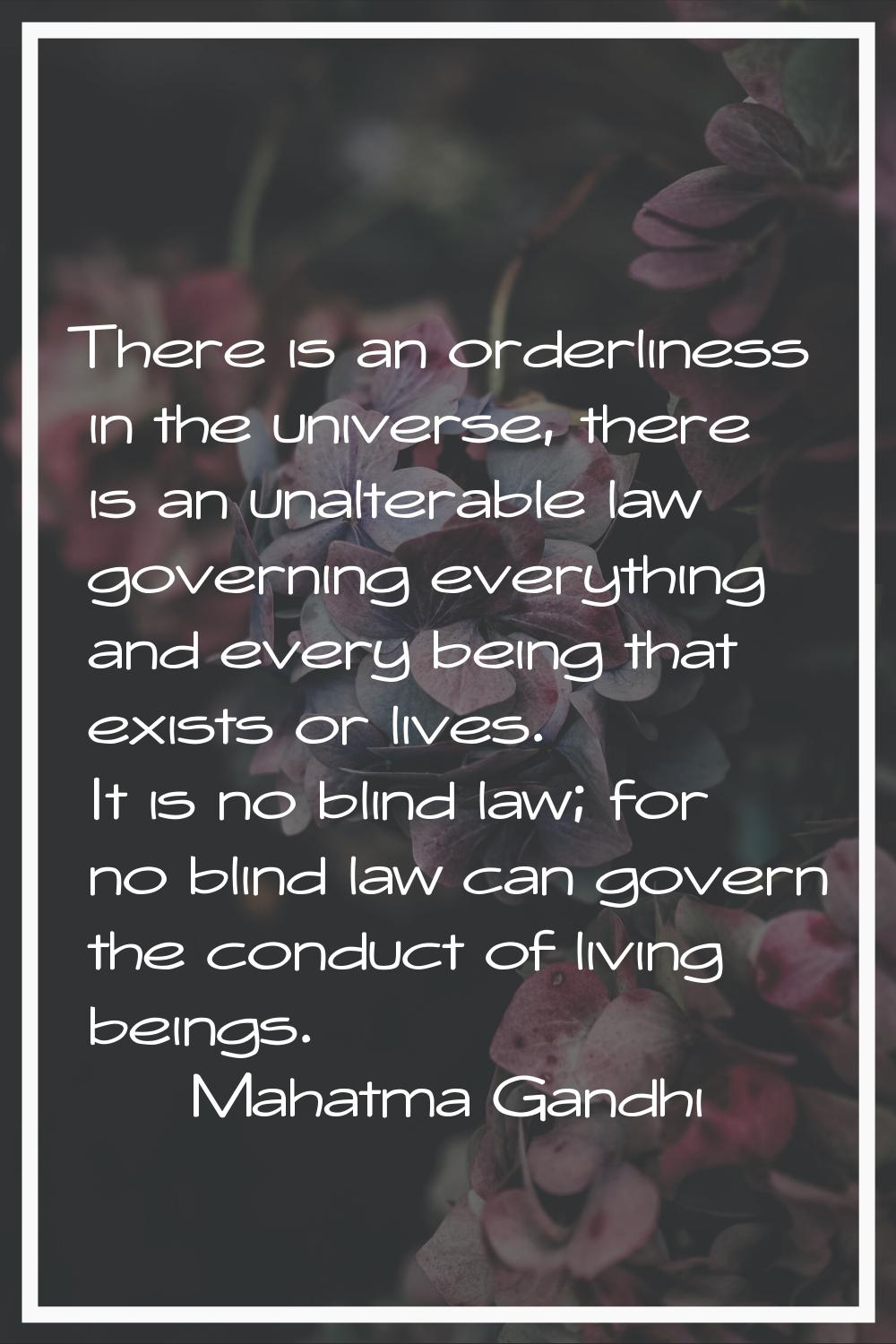 There is an orderliness in the universe, there is an unalterable law governing everything and every