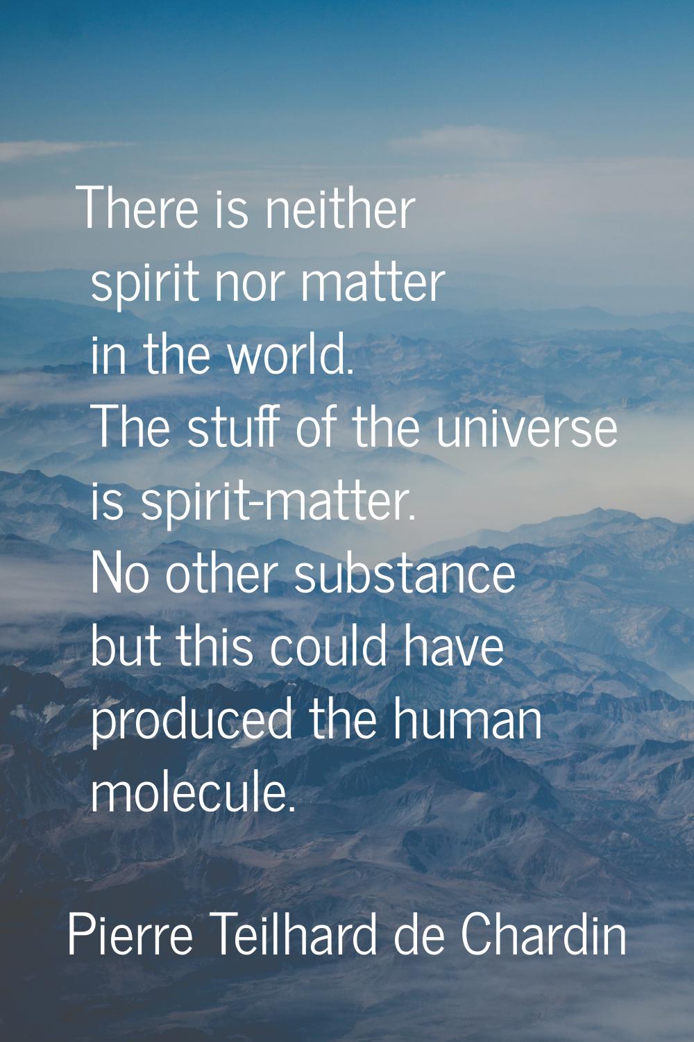 There is neither spirit nor matter in the world. The stuff of the universe is spirit-matter. No oth