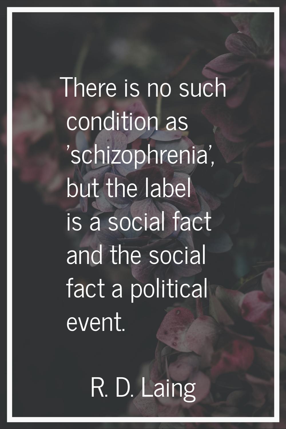 There is no such condition as 'schizophrenia', but the label is a social fact and the social fact a