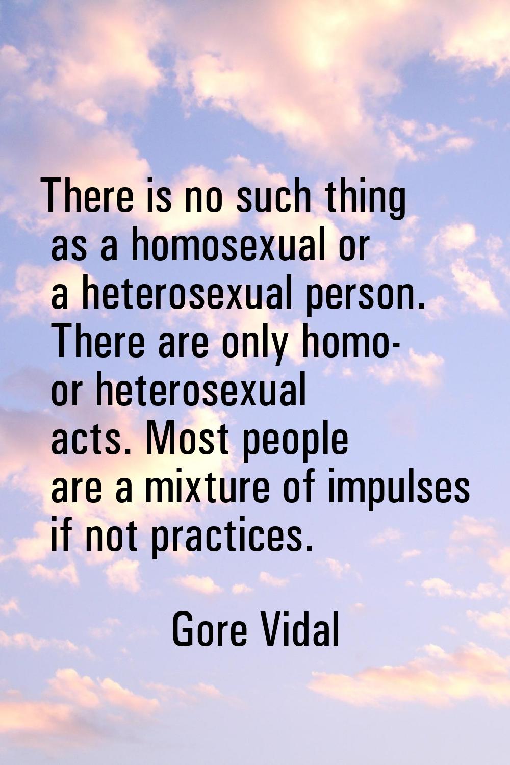 There is no such thing as a homosexual or a heterosexual person. There are only homo- or heterosexu