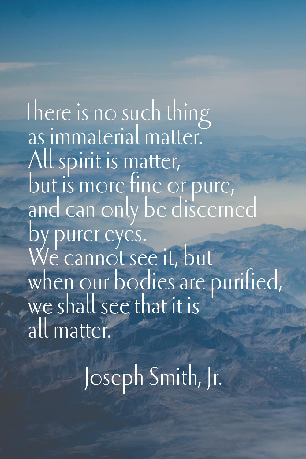 There is no such thing as immaterial matter. All spirit is matter, but is more fine or pure, and ca