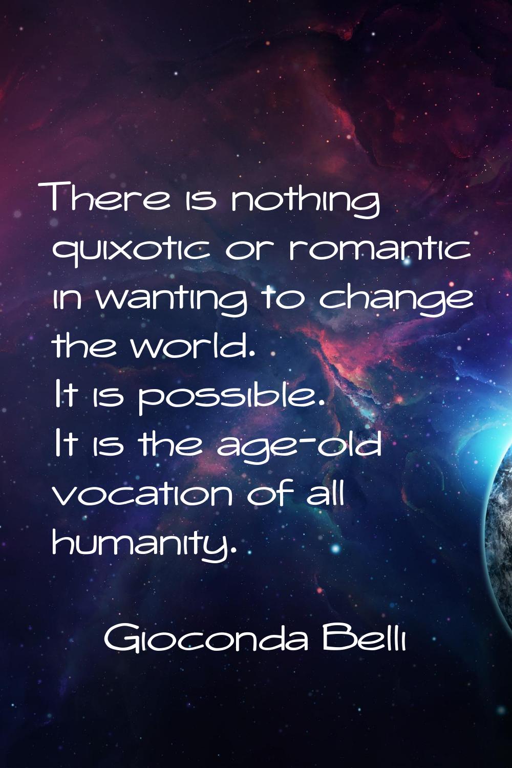 There is nothing quixotic or romantic in wanting to change the world. It is possible. It is the age