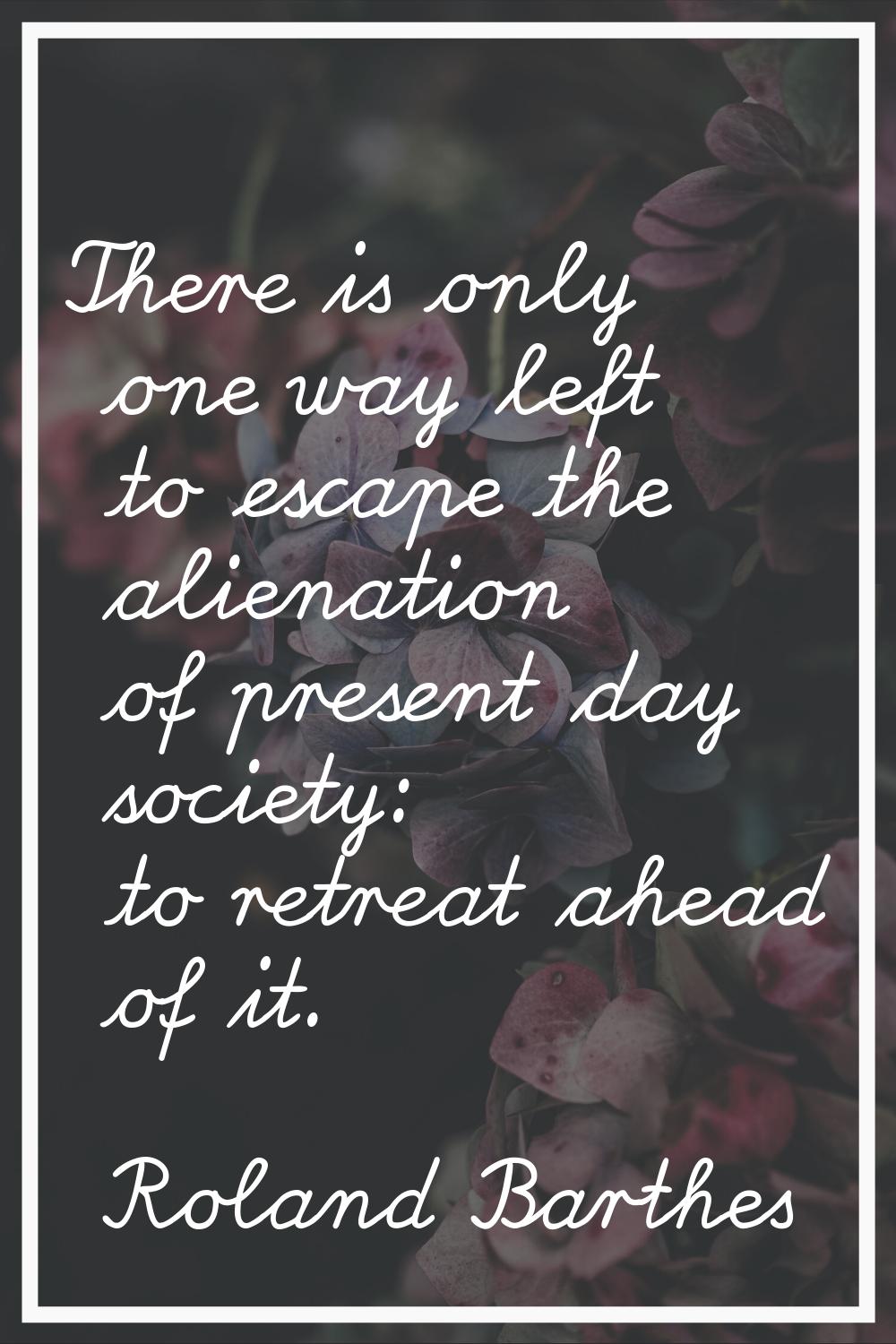 There is only one way left to escape the alienation of present day society: to retreat ahead of it.