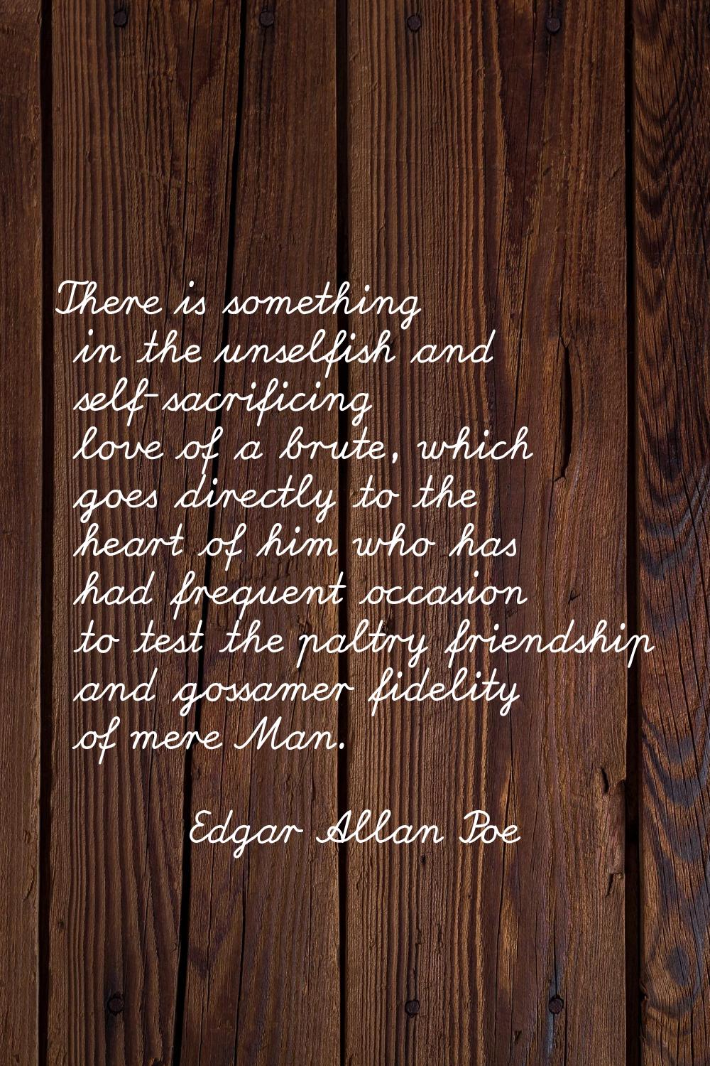 There is something in the unselfish and self-sacrificing love of a brute, which goes directly to th