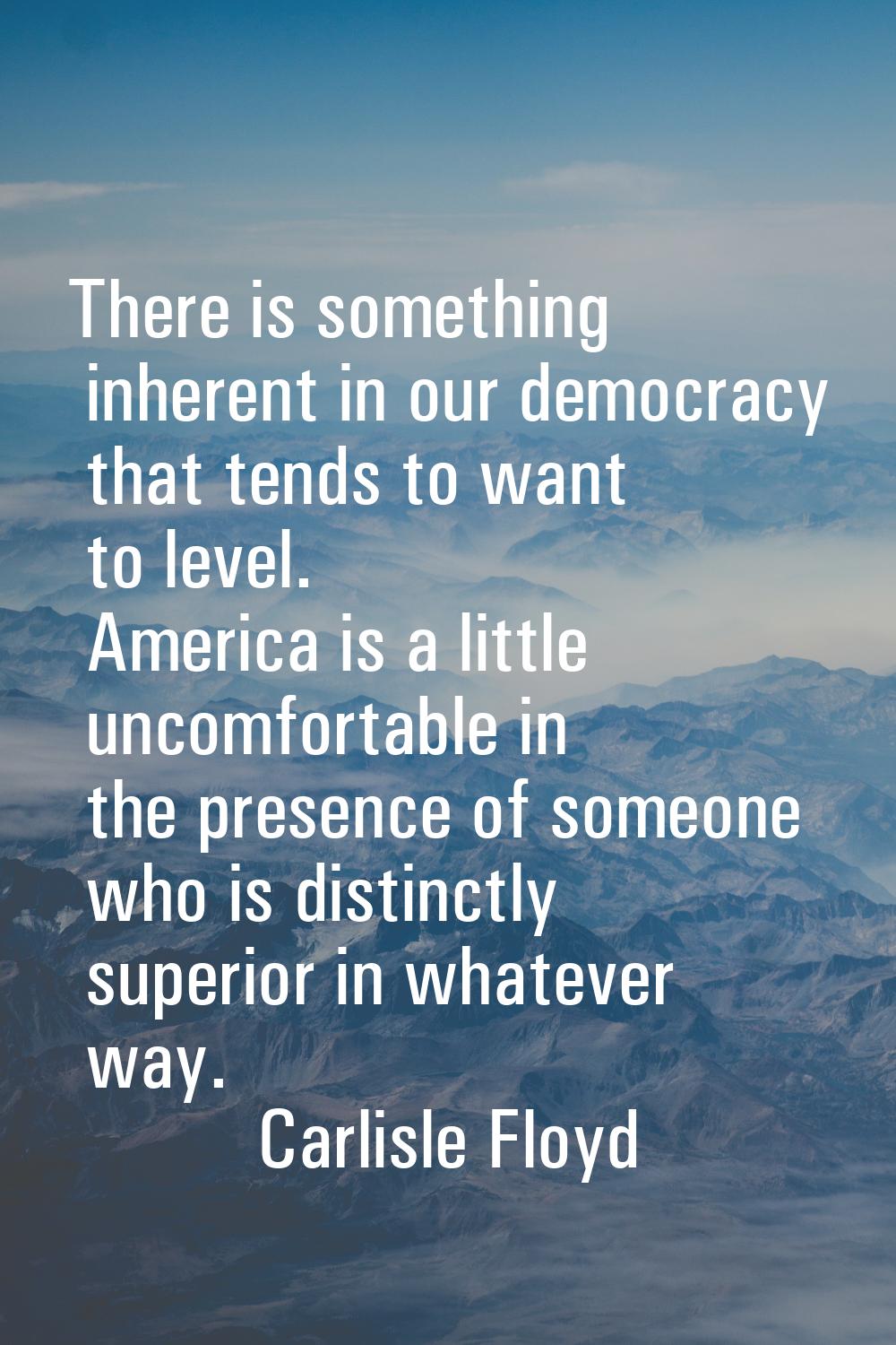There is something inherent in our democracy that tends to want to level. America is a little uncom